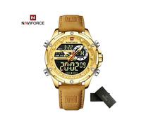 (Gold Braun) NAVIFORCE Top Luxus Marke Herren Uhr Analog Digital Leder Sport Army Military Chronograph