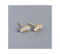 (Gold) Echte 925 Sterling Silber Weiß Zirkon Pferdeauge Ohrstecker Für Frauen Stilvolle Büro Jugend