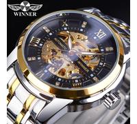 (Gold) Golden Black Diamond Dialss Stahl Waterproofme Nummer Männer automatische mechanische Uhr