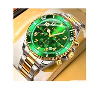 (Gold Grün 2) Luxus Grüne Herrenuhr Mode Wasserdichte Herrenarmbanduhr Auto Datum Mondphase Quarz Herrenuhren