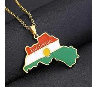(Gold) Halskette mit Anhänger mit Karte und Flagge von Kurdistan, kompatibel mit Liebhabern, Männern und Frauen, ethnischem Schmuck, patriot