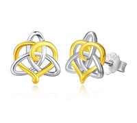 Gold Herz Ohrringe 925 Sterling Silber Keltische Liebe Ohrstecker zweifarbige Ohrringe Herz Schmuck Geburtstag Weihnachten Geschenke für Frau Mädchen