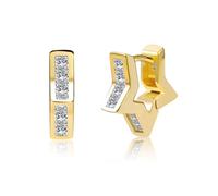 Gold Ohrringe Damen, Kleine Klobige Stern Creolen Hypoallergen Stern Ohrringe Mini CZ Dicke Creolen Ohrring Kleine Huggie Ohrring Statement fur Damen Mädchen