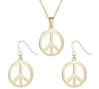 Gold Peace Kette und Ohrringe, Hippie Schmuck Set mit Peace Halskette Frieden Ohrringes, Halskette Frieden Hippie Ohrringes für Damen Herren, Gold Kette Ohrringe Peaces für Mottoparty Karneval
