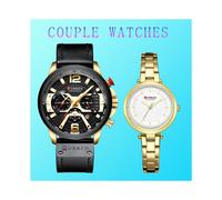 (Gold Schwarz 2 Set) CURREN Original His Hers Uhrensets Edelstahl Damen Herren Armbanduhren Paar