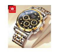 (Gold Schwarz 2889) OLEVS Original Herrenuhr Quarz Chronograph Mondphase Datum Leuchtend Wasserdicht