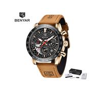 (Gold Schwarz L) Top Brand Neue Herren Uhren Lederarmband Luxus Wasserdicht Sport Quarz Chronograph