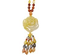 Gold Seide Jade natürliche gelbe Jade Transfer gewebte Rose Pullover Kette Damen Halskette