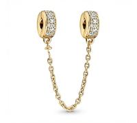 Gold Sicherheitskette Clip Charms Stopper 925 Sterling Silber,Weiß Zirkon Bead Charm für damen,Blume,Glühwürmchen,Moments ME Anhänger für Armbänder,Sicherheitskette,Geschenk für Geburtstag,Jubiläum