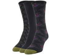 Gold Toe Women's Diamond Floral Dress Crew Socks, 3 Pairs, Black Floral/Black/Black Diamonds, Shoe Size: 6-9