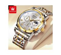(Gold Weiß 2889) OLEVS Original Herrenuhr Quarz Chronograph Mondphase Datum Leuchtend Wasserdicht Luxus