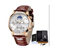 (Gold weiß) Casual Herrenuhr Luxus Leder wasserdicht Sport Quarz Armbanduhr Chronograph Militär