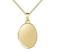 Goldanhänger Kleines Medaillon zum Öffnen Anhänger für 2 Bilder 585 Gold /14 Karat 14K / Bilder Amulett oval mit Kette und Schmuck-Etui Mit Halskette 925 Silber vergoldet - Kettenlänge 55 cm.