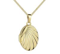 Goldanhänger Medaillon Anhänger Gold 585/14 Karat für 2 Bilder Amulett oval zum Öffnen für Damen mit Halskette Mit Halskette 925 Silber vergoldet - Kettenlänge 55 cm.