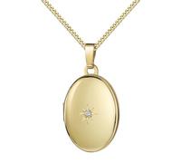 Goldanhänger Medaillon Set Gold 333 mit Zirkonia für 2 Bilder Foto Amulett Anhänger oval zum Öffnen für Damen + Schmuck-Etui und Halskette Mit Halskette 925 Silber vergoldet - Kettenlänge 55 cm.