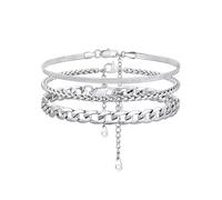 GoldChic 3 Stück Fußkettchen Silber für Damen Edelstahl Verstellbare Schlangenkette/Panzerkette/Tennis Fußkette Silber 22cm+5cm lang Sommer Strand Knöchel Fußbänder für Frauen Mädchen