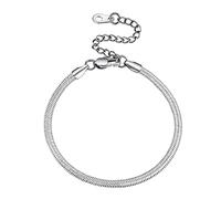 GoldChic 316L Edelstahl Damen Armlet Stapelbares Flaches Schlangenkette Armband in 3mm breit ohne Anhänger Dünnes Fischgerätenkette Armband Multi Layer geeignet in Silber mit 16cm+5cm Kette