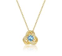 GoldChic Damen Kette Solitär März Halskette Anhänger Triquetra Keltische Knoten Frauenkette 41CM Kupfer Rolokette mit Stein Aquamarin Choker Layering-Kette Zirkonia Schmuck Accessoire