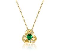 GoldChic Damen Kette Solitär Mai Halskette Anhänger Triquetra Keltische Knoten Frauenkette 41CM Kupfer Rolokette mit Stein Smaragd Choker Layering-Kette Zirkonia Schmuck Accessoire