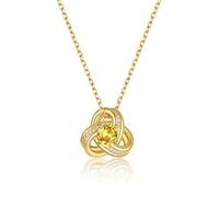GoldChic Damen Kette Solitär November Halskette Anhänger Triquetra Keltische Knoten Frauenkette 41CM Kupfer Rolokette mit Stein Topas Choker Layering-Kette Zirkonia Schmuck Accessoire