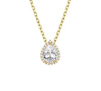 GoldChic Damen Kette Zirkonia April Halskette Anhänger Frauenkette 41CM Kupfer Rolokette mit Stein Diamant Choker Layering-Kette Solitär Schmuck Accessoire