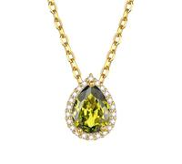 GoldChic Damen Kette Zirkonia August Halskette Anhänger Frauenkette 41CM Kupfer Rolokette mit Stein Peridot Choker Layering-Kette Solitär Schmuck Accessoire