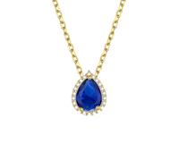 GoldChic Damen Kette Zirkonia September Halskette Anhänger Frauenkette 41CM Kupfer Rolokette mit Stein Saphir Choker Layering-Kette Solitär Schmuck Accessoire