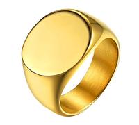 GoldChic Edelstahl Siegelring Herren Damen Vintage Glänzend Poliert Fingerring Rund Band Ring 18K Vergoldet Rock Ringe für Herren Männer Ringgröße 56.5 (18.1)