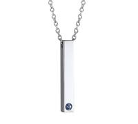 GoldChic Flasche Säulen Anhänger Memorial Quader Streifen Anhänger Edelstahl Halsketten Personalisiert Gravur Silberfarbe Mini Quader Stab Pendant Anhänger für Gedenk mit Zirkon