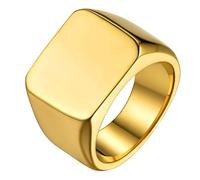 GoldChic Herren Ringe 18K Vergoldet Männer Jungen Siegelring Glänzend Poliert Quadrat Band Ring Hip Hop Fingerring Freundschaftsring Partnerring Ringgröße 59.5（18.9）