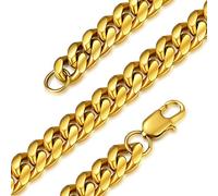 GoldChic Panzerkette Herren Edelstahl Kette Gold Kubanische Halskette Damen Edelstahlkette Männer Gliederkette Vergoldet Schmuck Hip Hop Kette 45CM, 10MM breit, in Gold