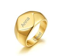 GoldChic Personalisierte Damen Fingerring Verlobungsring Gold mit Gravur Edelstahl Frauen Männer Siegelring Bandring 13mm breit Gold Paarring Hochzeitsring Ringgröße 62.1(20)