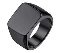 GoldChic Punk Siegelring Herren Männer Edelstahl Quadrat Bandring breit Vintage Rolex Ringe Freundschaftsring Partnerring in Schwarz Ringgröße 56.5（18.1）