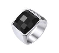 GoldChic Ring Frauen Männer Edelstahlring Siegelring mit schwarzem Stein 15MM breit Eheringe 57mm Solitärring Bandring Herren Schmuck Accessoires