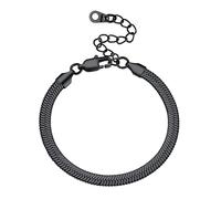 GoldChic Stapelbares Schlangenarmband in 5mm breit 316L Edelstahl Boho Fischgerätenkette Armband Schlichtes Flaches Schlangenarmband ohne Anhänger in Schwarz mit 16cm+5cm Kette