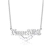 GoldChic Unisex Namenskette mit Fledermaus Anhänger Edelstahl Gothic Fledermaus Halskette mit Eigenem Namen 40cm lang Vampire Choker Collier für Damen Frauen Mädchen