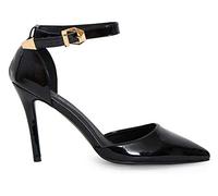 Golden Beads Damen-Pumps mit Knöchelriemen, spitzer Zehenbereich, High Heels, Party-Pumps mit Stiletto-Absatz, Hochzeit, Brautschuhe, schwarzer lack, 40 EU