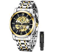 Golden Blue Diamond Skeleton Uhren Edelstahl Wasserdicht Leuchtende Römische Ziffern Herren Automatische Mechanische Uhr