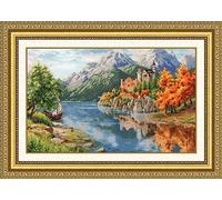 Golden Fleece Kreuzstich-Stickset für Erwachsene, Ansichten und Landschaften - Schloss am Fluss, 36,5 x 42,5 cm, 16 Stück