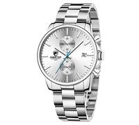 GOLDEN HOUR Herrenuhren mit versilberter wasserdichter Chronographen-Quarzuhr aus Edelstahl und Metall, Auto Date in weißem Zifferblatt