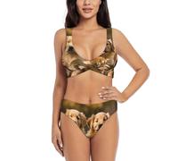 Golden Retriever Badeanzug mit Hundemotiv, hohe Taille, zweiteiliger Badeanzug, Bikini-Set für Damen, hoch geschnittener Triangel-Bikini-Badeanzug, Schwarz , M