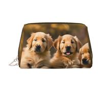 Golden Retriever Kosmetiktasche aus Leder, mit Hundemotiv, mit Reißverschluss, stilvolle Kulturtasche, gold, Eine Größe