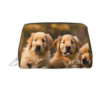 Golden Retriever Kosmetiktasche aus Leder, mit Hundemotiv, mit Reißverschluss, stilvolle Kulturtasche, silber, Eine Größe
