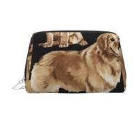 Golden Retrievers Kosmetiktasche aus Leder, Make-up-Tasche für Geldbörse mit Reißverschluss oben, stilvolle Kulturtasche, silber, Eine Größe