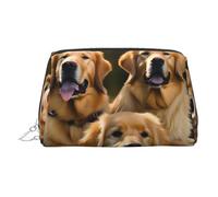 Golden Retrievers Kosmetiktasche aus Leder, Make-up-Tasche für Geldbörse mit Reißverschluss oben, stilvolle Kulturtasche, silber, Eine Größe