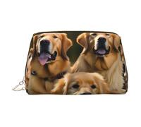 Golden Retrievers Kosmetiktasche aus Leder, Make-up-Tasche für Geldbörse mit Reißverschluss oben, stilvolle Kulturtasche, gold, Eine Größe
