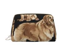 Golden Retrievers Kosmetiktasche aus Leder, Make-up-Tasche für Geldbörse mit Reißverschluss oben, stilvolle Kulturtasche, gold, Eine Größe
