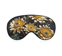 Goldene Blumen auf schwarzer Augenmaske für Damen & Herren, atmungsaktive & verstellbare Augenabdeckung, ultraweiche Schlafmaske, leichte Reise-Augenbinde für Flugzeug, Nickerchen, Nachtschlaf