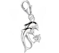 Goldene Hufeisen Charm Anhänger Delfine 925 Sterling Silber Zirkonia Karabiner