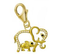 Goldene Hufeisen Charm Anhänger Gold Elefant 925 Silber Gelbgold vergoldet, Karabiner